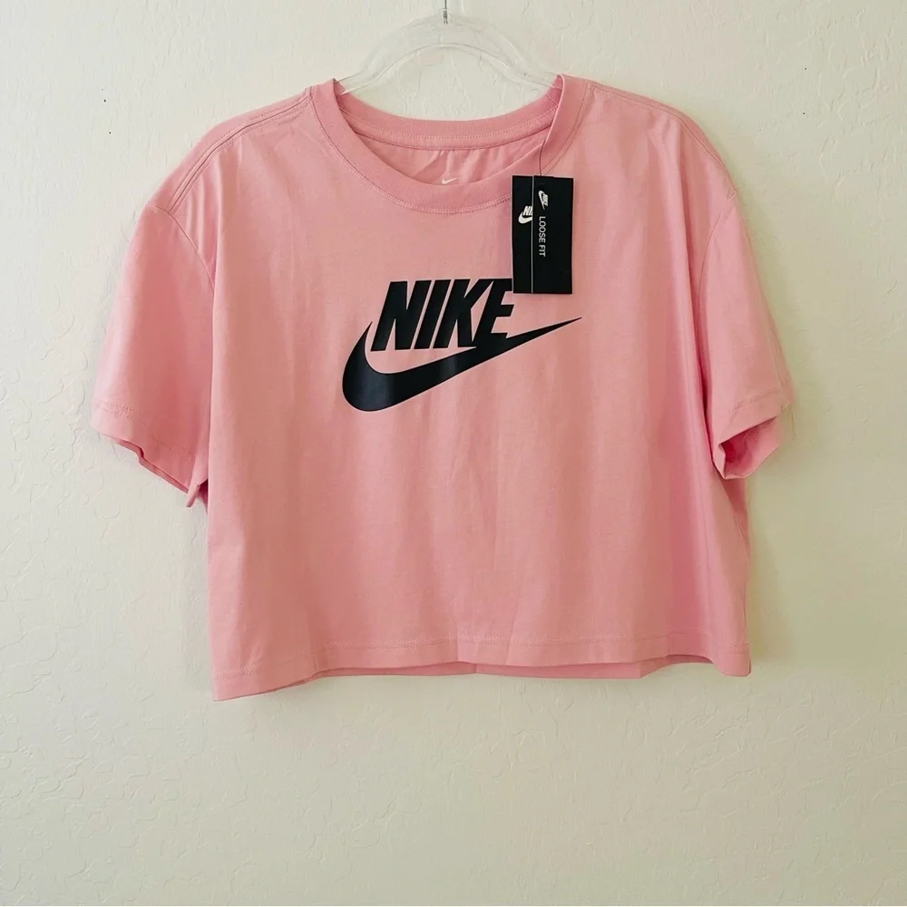 Nike Pink Cropped Tee with Black Logo